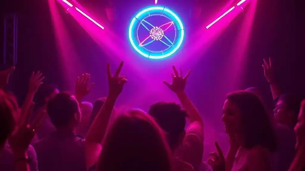Guests dancing at a neon party