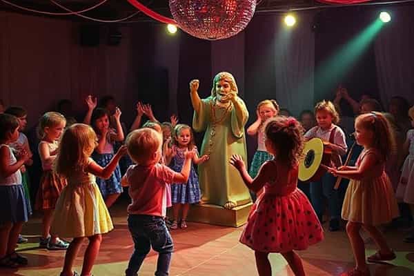 Children playing musical statues at a childrens disco