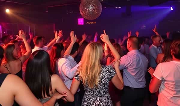 A packed dancefloor at a corporate event
