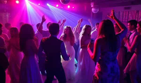 A packed dancefloor at a school prom